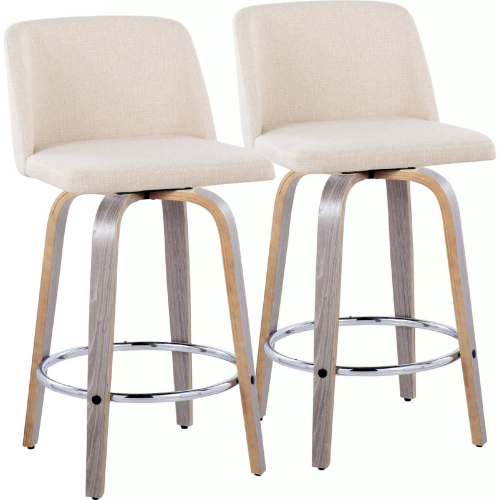 Toriano 26" Swivel Counter Stool in Light Grey Wood & Cream Noise Fabric & Chrome (Set of 2)